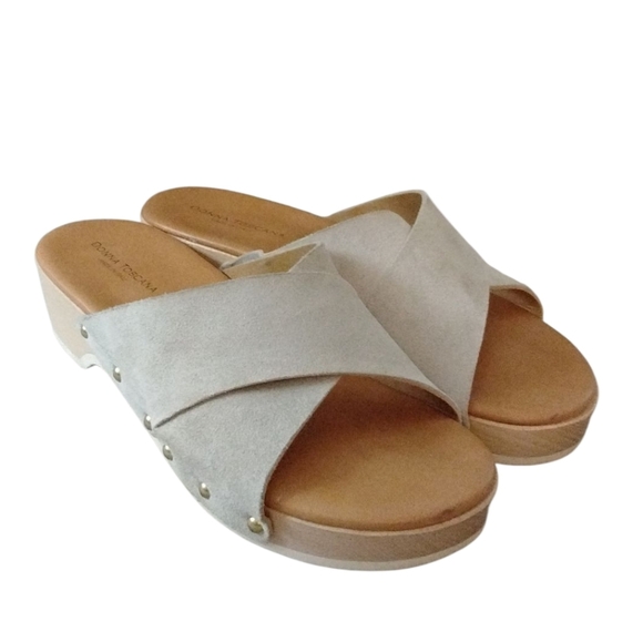 Donna Toscana Italian Clog Sandals Size 8 Platform Suede Wooden Slides - Picture 9 of 9